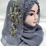 Pearl Ready to Wear with Matching Bunch - Dark Grey