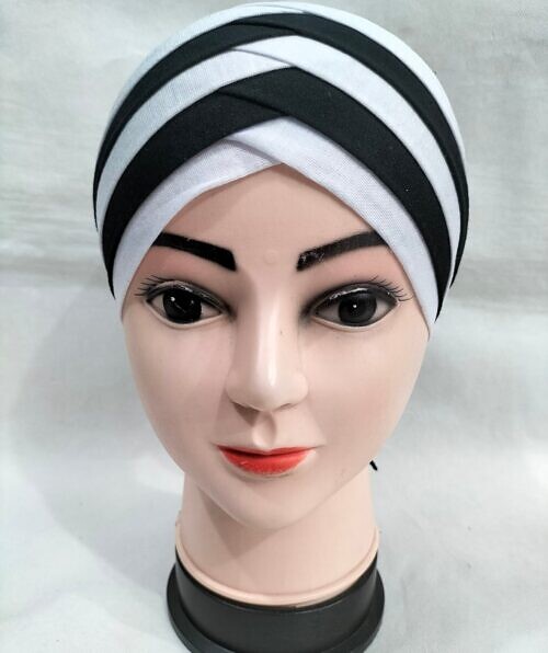 criss cross multi color tie back bonnet black and white