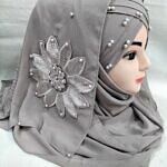 Pearl Ready to Wear with Matching Flower Bunch - Light Grey