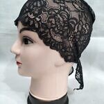 Lace Tie Back Bonnet Cap - Black 5