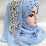 Pearl Floral Ready to Wear with 3D Bunch - Sky Blue