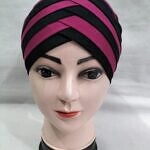 Criss Cross Multi Color Tie Back Bonnet – Black and Magenta