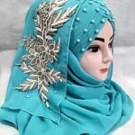 Pearl Floral Ready to Wear with 3D Bunch - Cyan