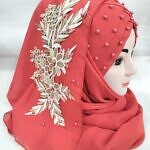 Pearl Floral Ready to Wear with 3D Bunch - Rust Red