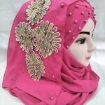 Pearl Floral Ready to Wear with 3D Fancy Flower Bunch - Deep Pink