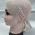 Lace Tie Back Bonnet Cap - Fawn