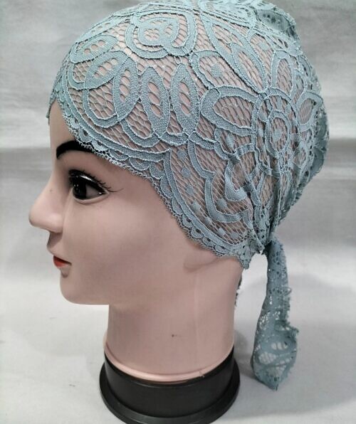 lace tie back bonnet cap mint blue