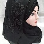 Pearl Ready to Wear with Matching 3D Bunch - Black (Design 2)