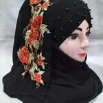 Pearl Floral Ready to Wear with 3D Flower Bunch - Black