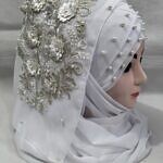 Pearl Floral Ready to Wear with 3D Fancy Flower Bunch - White (Design 3)