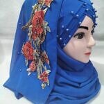 Pearl Floral Ready to Wear with 3D Flower Bunch - Dark Blue