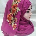 Pearl Floral Ready to Wear with 3D Flower Bunch - Fuchsia