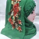 Pearl Floral Ready to Wear with 3D Flower Bunch - Green