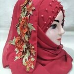 Pearl Floral Ready to Wear with 3D Flower Bunch - Red