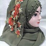 Pearl Floral Ready to Wear with 3D Flower Bunch - Sage Green