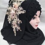 Pearl Floral Ready to Wear with 3D Fancy Flower Bunch - Black Design 10