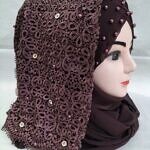 Pearl Floral Ready to Wear with Lace Edge - Reddish Brown