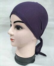 Plain Tie Back Bonnet Cap - Eggplant