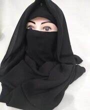 Plain Niqab Ready to Wear - Jet Black in Formal Chiffon