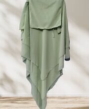 Three Layer Khimar with Niqab Ready to Wear - Pistachio Green