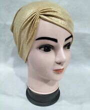 Shimmer Side Parting Full Hijab Cap - Golden