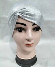 Shimmer Side Parting Full Hijab Cap - Silver